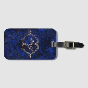 Dark navy black stone marble granite textured prin luggage tag