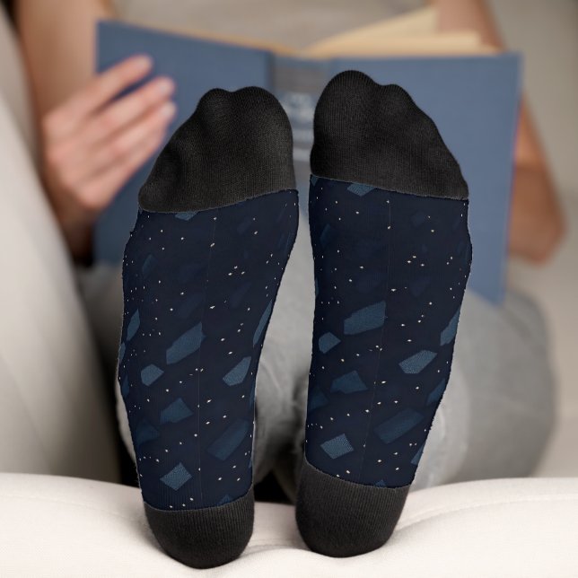 Dark Navy Blue Abstract Pattern Socks (Bottom)