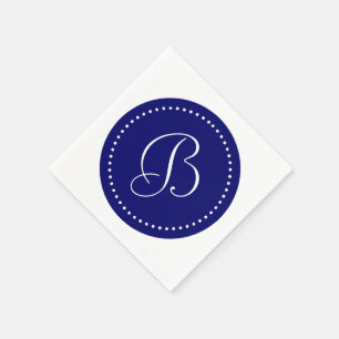 Dark Navy Blue and White Dot Monogram Napkin