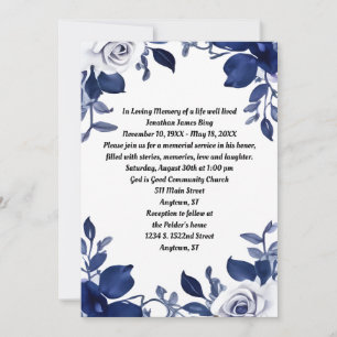 Dark Navy Blue and White Memorial Invitation