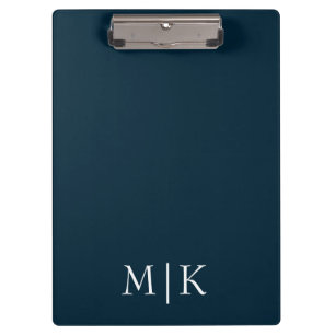 Dark Navy Blue and White   Modern Monogram Clipboard
