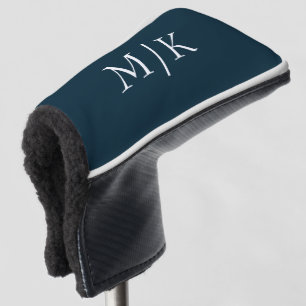 Dark Navy Blue and White   Modern Monogram Golf Head Cover