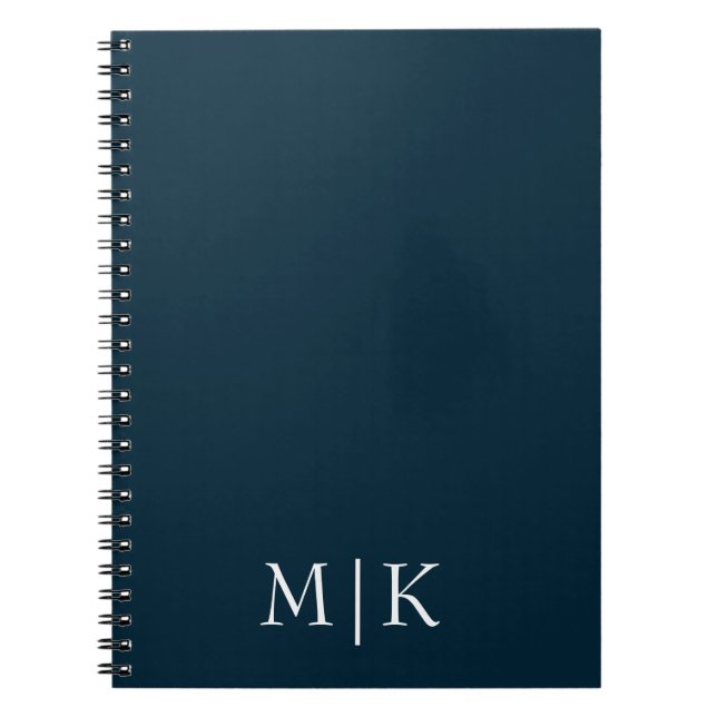 Dark Navy Blue and White | Modern Monogram Notebook (Front)