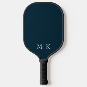 Dark Navy Blue and White   Modern Monogram Pickleball Paddle