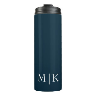 Dark Navy Blue and White   Modern Monogram Thermal Tumbler