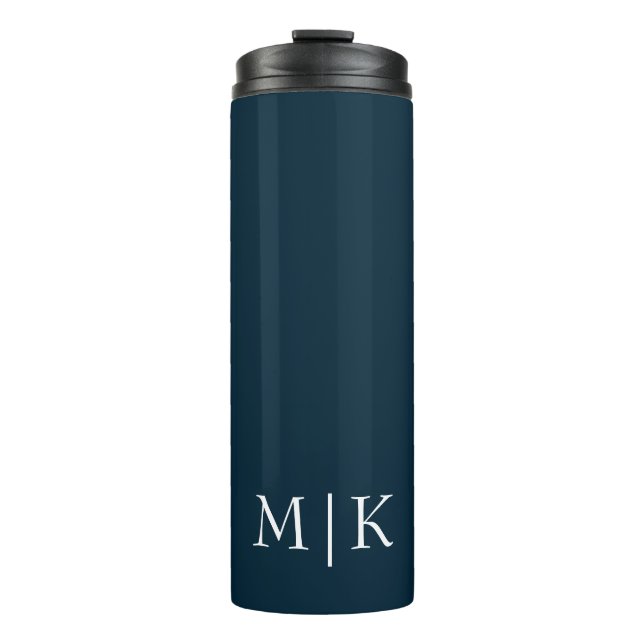 Dark Navy Blue and White | Modern Monogram Thermal Tumbler (Front)