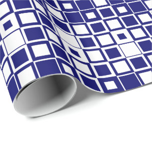 Dark Navy Blue and White Square Inside Square Wrapping Paper