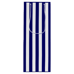 Dark Navy Blue and White Stripe Wine Gift Bag