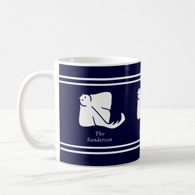 Dark Navy Blue Coastal Nautical Stingray Manta Ray Coffee Mug (Left)