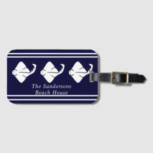 Dark Navy Blue Coastal Nautical Stingray Manta Ray Luggage Tag