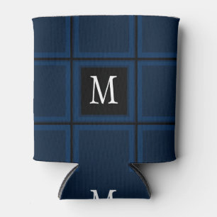 Dark Navy Blue Custom Single Initial Striped Can Cooler