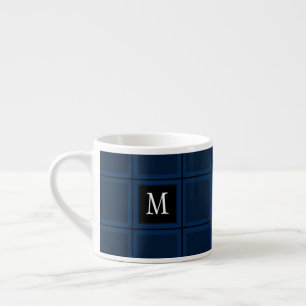 Dark Navy Blue Custom Single Initial Striped Espresso Cup
