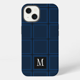 Dark Navy Blue Custom Single Initial Striped iPhone 13 Case