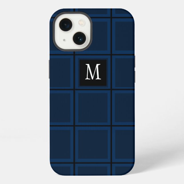 Dark Navy Blue Custom Single Initial Striped iPhone Case (Back)