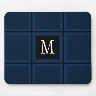 Dark Navy Blue Custom Single Initial Striped Mouse Mat