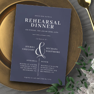 Dark Navy Blue Elegant Classic Rehearsal Dinner Invitation