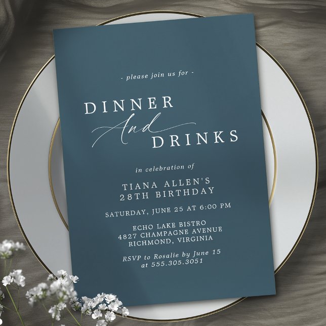 Dark Navy Blue | Elegant Simple Birthday Dinner Invitation (Creator Uploaded)