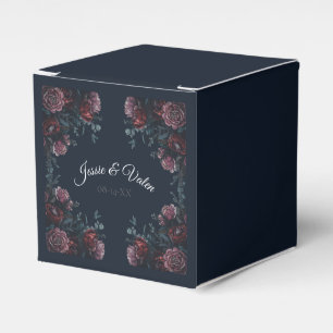 Dark Navy Blue Floral Elegant Wedding Maroon Mauve Favour Box