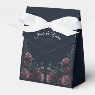 Dark Navy Blue Floral Elegant Wedding Maroon Mauve Favour Box
