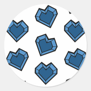 Dark Navy Blue Gemstone Heart Lattice Pattern Classic Round Sticker
