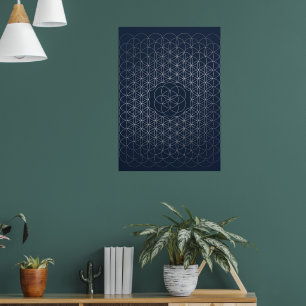 Dark Navy Blue Geometric Star Pattern Art Poster