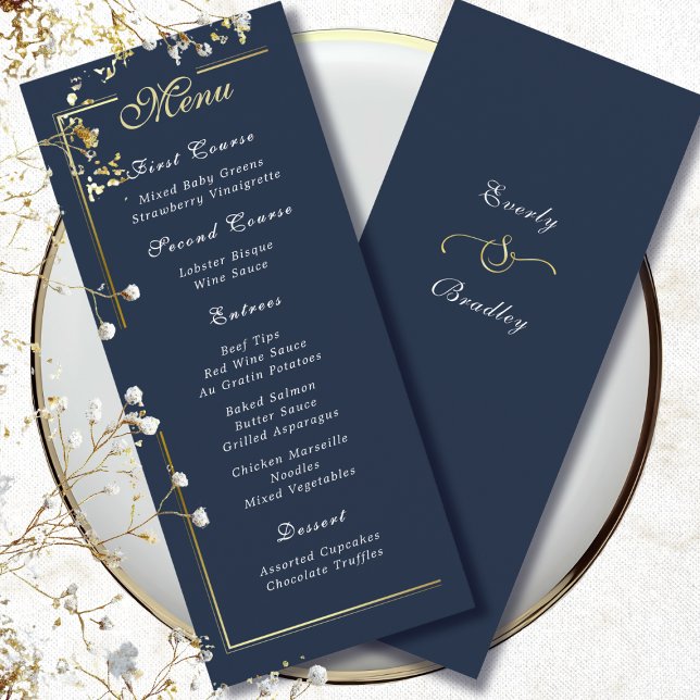 Dark Navy Blue Gold Frame White Script Menu Choice (Creator Uploaded)