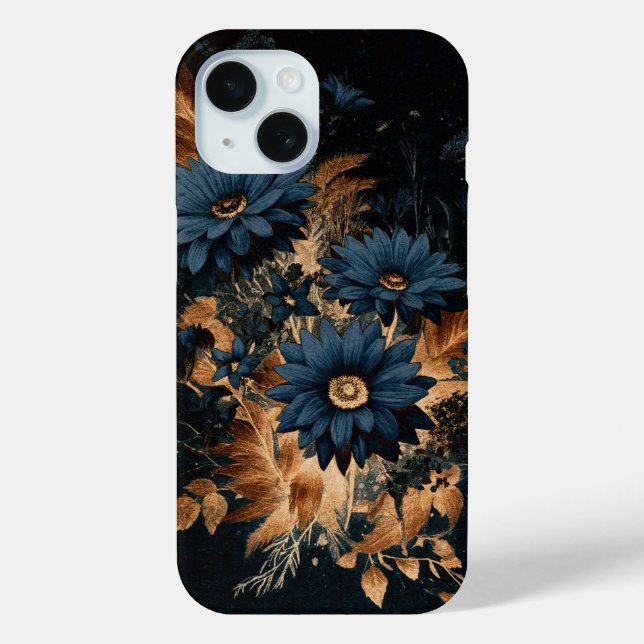 Dark Navy Blue & Gold Rustic Floral Glam Boho  Case-Mate iPhone Case (Back)