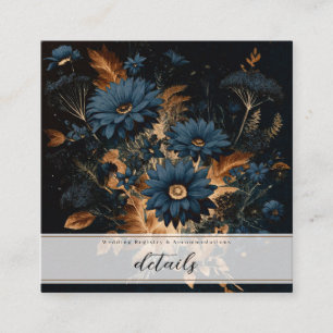 Dark Navy Blue & Gold Rustic Floral Glam Boho Square Business Card
