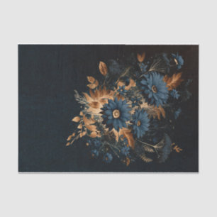 Dark Navy Blue Gold Rustic Floral Glam Wedding Tissue Paper