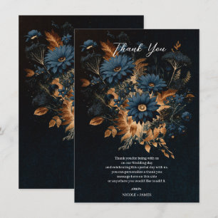 Dark Navy Blue & Gold Rustic Glam Boho Wedding Invitation