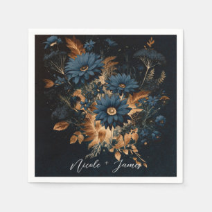 Dark Navy Blue & Gold Rustic Glam Boho Wedding  Napkin