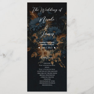Dark Navy Blue & Gold Rustic Glam Boho Wedding  Programme