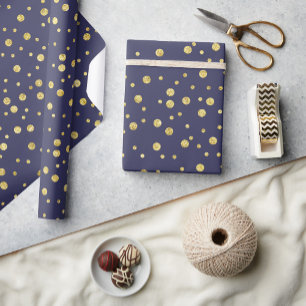 Dark Navy Blue Golden Chic Dots Wrapping Paper