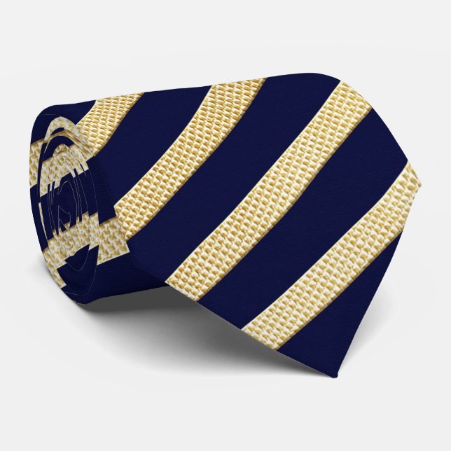 Dark Navy Blue & GoldTeture Tie (Rolled)