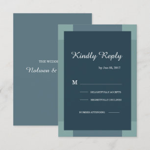 Dark navy blue green turquoise modern wedding rsvp invitation