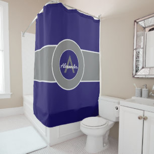 Dark Navy Blue Grey Shower Curtain