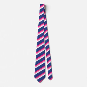 Dark Navy Blue Hot Pink White Diagonal Stripe Mens Tie