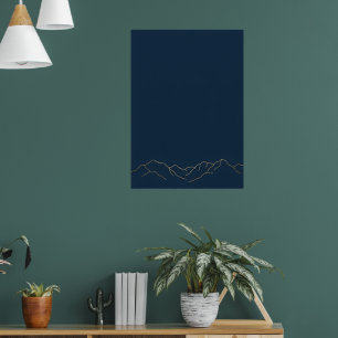 Dark Navy Blue Minimalist Mountain Line Art Print