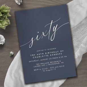 Dark Navy Blue Modern Script 60th Birthday Invitation