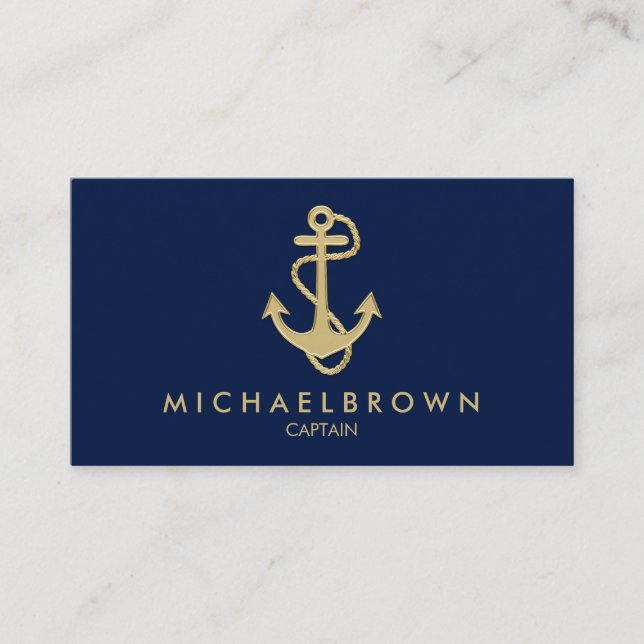 Dark Navy Blue Nautical Anchor Business Card (Front)
