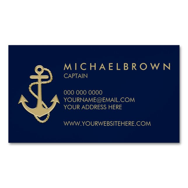 Dark Navy Blue Nautical Anchor Simple Magnetic Business Card (Front)