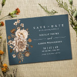Dark Navy Blue | Neutral Floral Moody Vintage Save The Date<br><div class="desc">Elegant save-the-date cards with floral illustrations in shades of ivory and deep brown. White text on a dark blue background.</div>