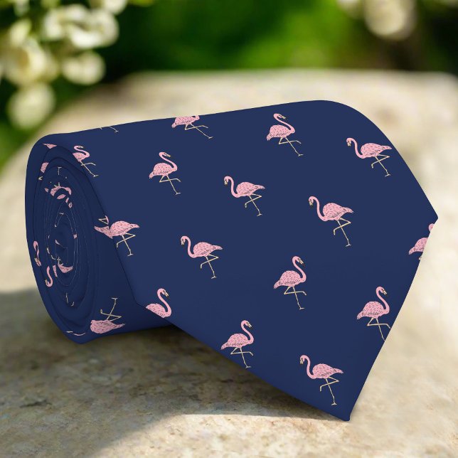 Dark Navy Blue Pink Flamingo Tropical Bird Tie (Creator Uploaded)