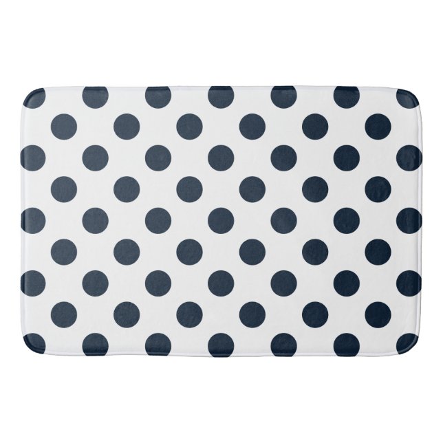 Dark navy blue polka dots bath mat (Front)