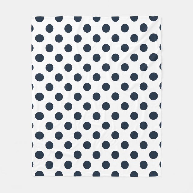 Dark navy blue polka dots fleece blanket (Front)
