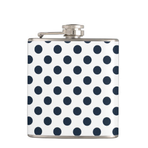 Dark navy blue polka dots hip flask