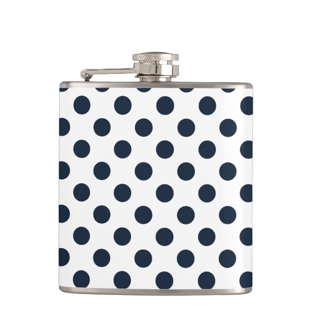 Dark navy blue polka dots hip flask (Front)