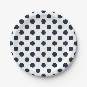 Dark navy blue polka dots paper plate