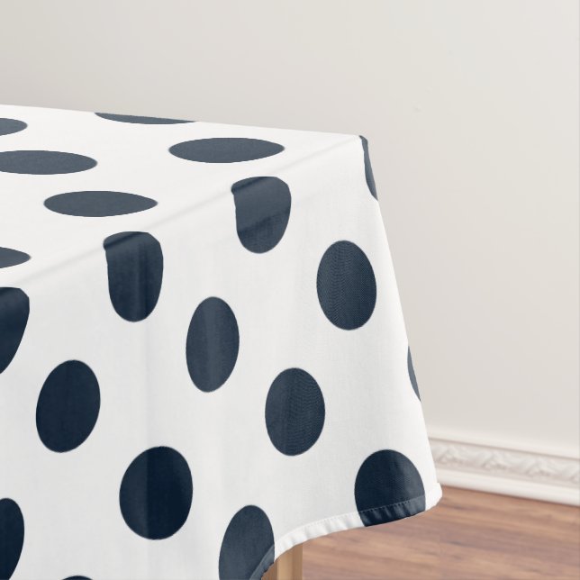 Dark navy blue polka dots tablecloth (In Situ)
