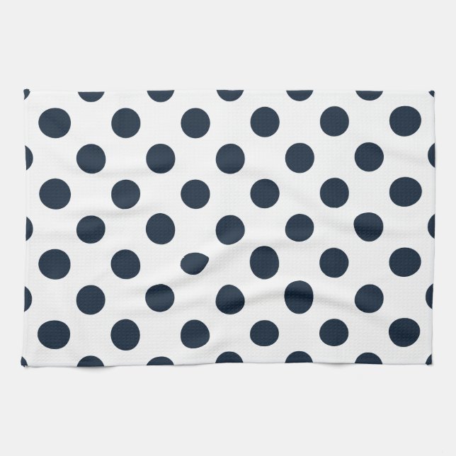 Dark navy blue polka dots tea towel (Horizontal)